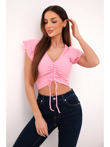 Дамски оребрен топ с волани