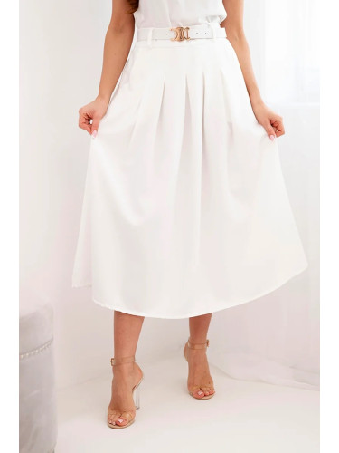 Дамска вискозна пола с колан и плисета, екрю