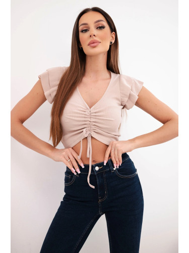 Дамски оребрен топ с презрамки Kesi, бежов