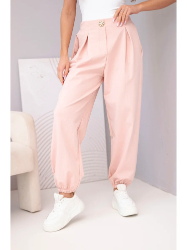 Дамски панталон с висока талия и декоративно копче