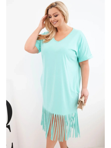 Италианска памучна рокля Kesi с V-образно деколте и пискюли