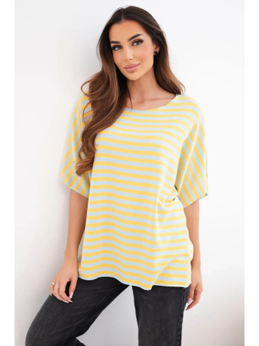 Дамска раирана памучна блуза в жълто