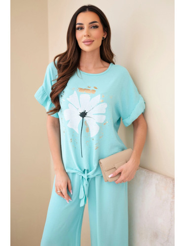 Дамски комплект с блуза и панталон с флорален принт