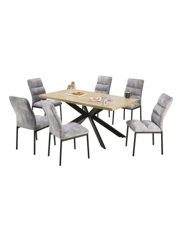 СИДНИ СЕТ МАСА И 6 СТОЛА 160/90/75 СМ В СИВО ЧЕРНО И ДЪРВЕСНО