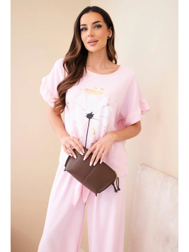 Дамски комплект от вискоза с щампа в розово
