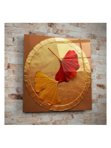 Стъклено арт пано с елегантни листа – златен акцент за интериора