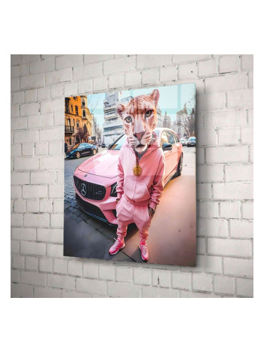 Стъклено арт пано с пантера в розово