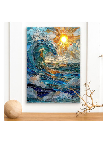 Стъклено арт пано с вълна и слънце