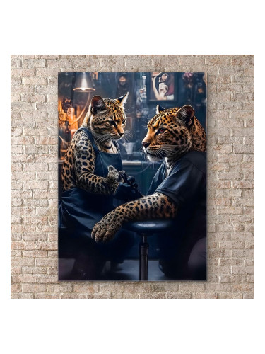 Стъклено арт пано с леопарди в tattoo студио
