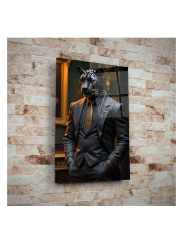 Стъклено арт пано с черна пантера в костюм