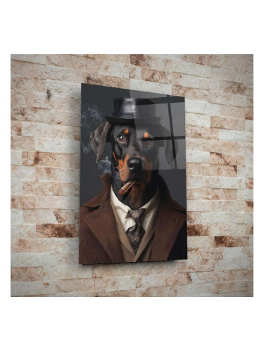 Стъклено арт пано с доберман в костюм и пура