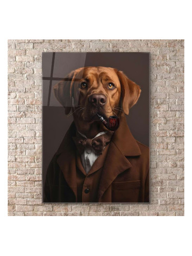 Стъклено арт пано с лабрадор в костюм и лула