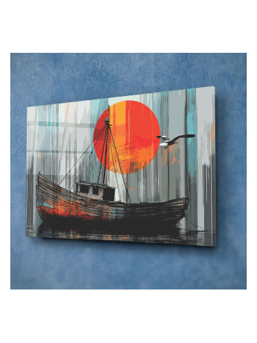 Стъклено арт пано Лодка и залез