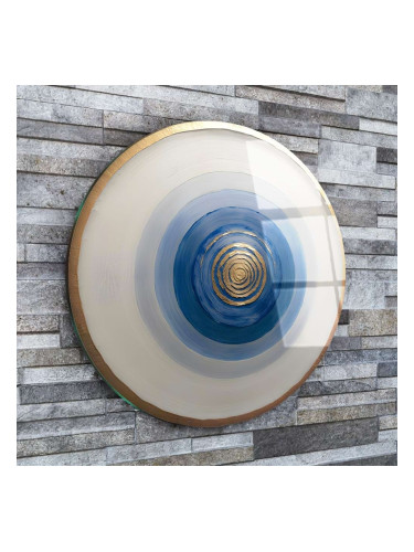 Кръгло стъклено пано - Абстрактни кръгове – синьо и злато