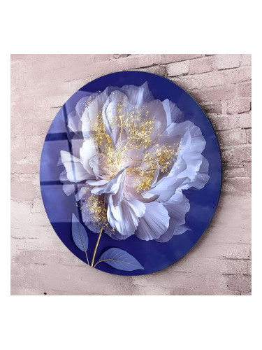 Кръгло стъклено пано - Бяла флорална елегантност
