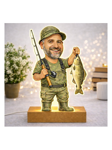 Персонализирана LED лампа с карикатура на рибар