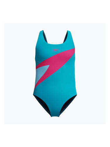 Детски цял бански костюм Speedo Hyperboom Butterfly Back mayan blue/margarita pink
