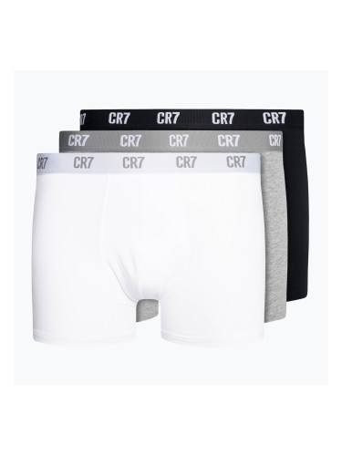 Мъжки боксерки CR7 Basic Trunk 3 чифта бяло/сиво меланж/черно