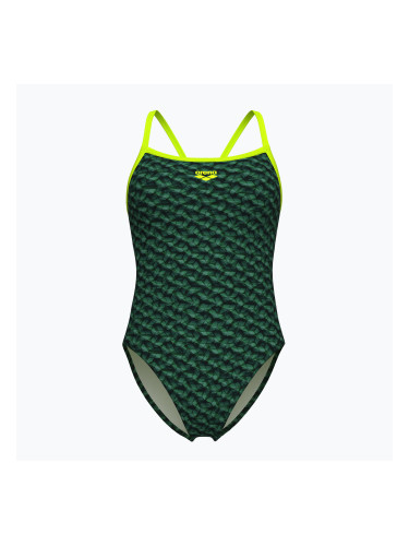Дамски бански от една част Arena Monogram Challenge Back dark sage multi/artic lime