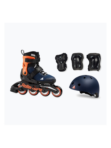 Детски ролери с каска и протектори Rollerblade Microblade Cube Jr midnight blue/warm orange 