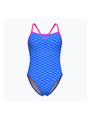 Дамски бански костюм от една част arena Monogram Challenge back blue river multi/shocking pink