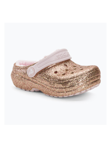Детски джапанки Crocs Classic Lined Glitter Clog gold/barely pink
