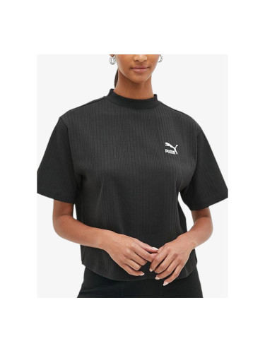 PUMA Classics Ribbed Relaxed Mock Neck Tee Black
