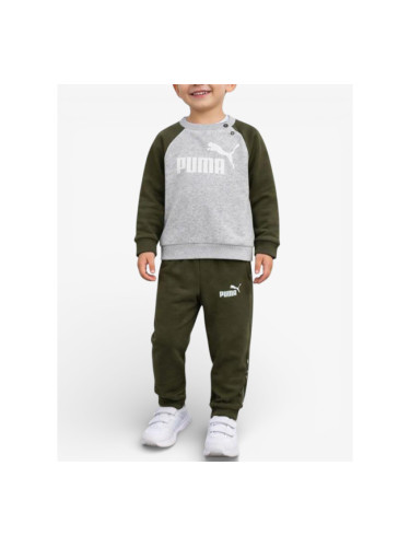 PUMA Essentials Minicats Raglan Tracksuit Grey/Green