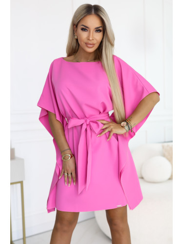 Рокля Numoco в цвят фуксия с връзки на талията