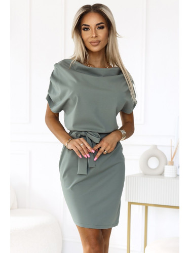 240-4 Асиметрична рокля в зелен цвят