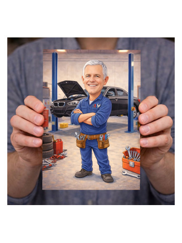 Персонализиран дървен плакет с карикатура по снимка - Автомонтьор