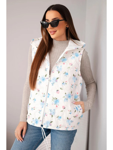 Дамски ватиран елек с качулка и флорален принт