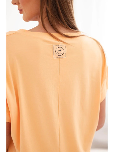 Дамска памучна блуза Kesi с V-образно деколте, прасковена