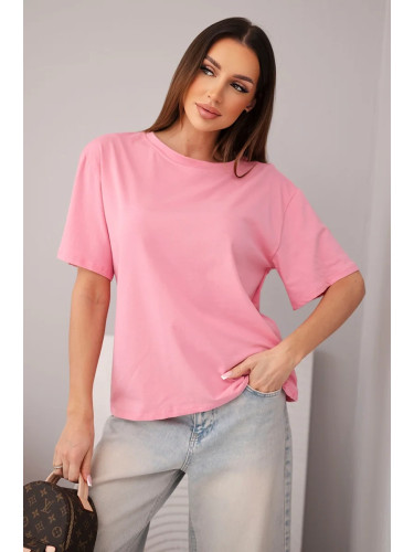 Дамски памучен топ с къс ръкав, светло розов