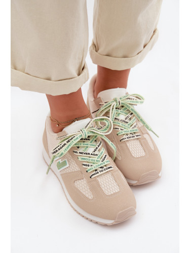 Дамски бежови маратонки с декоративни връзки Henira