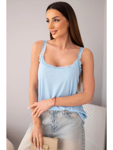 Дамски потник с дантела, син