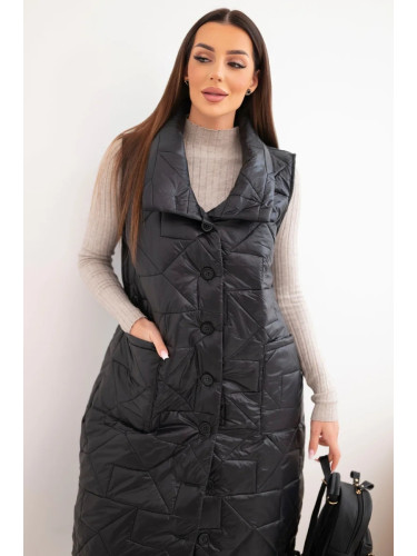 Дълъг черен ватиран елек с яка