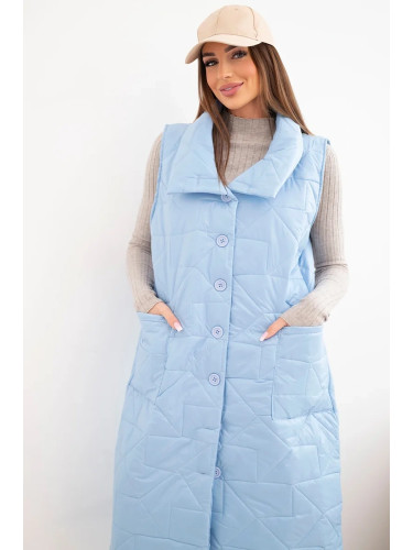 Дамски дълъг ватиран елек Kesi с джобове, син
