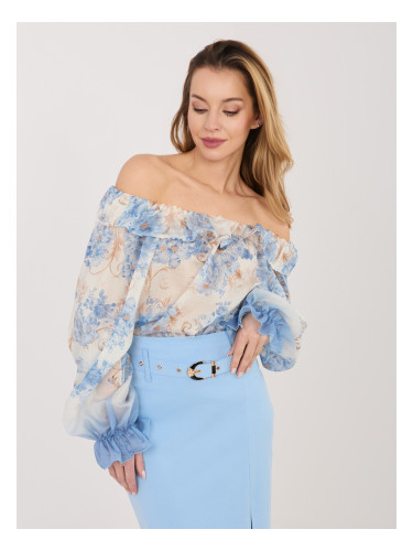 Синя дамска блуза с открити рамене