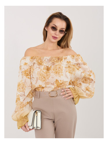 Жълта елегантна блуза с открити рамене