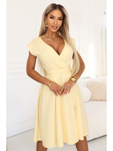 Разкроена миди рокля Scarlett с колан - жълта