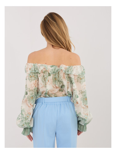 Зелена блуза с флорален мотив