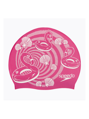 Детска шапка за плуване Speedo Slogan Print в розово/бяло