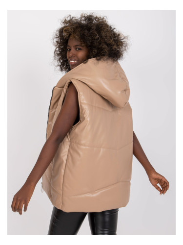 Бежов дамски елек от еко кожа