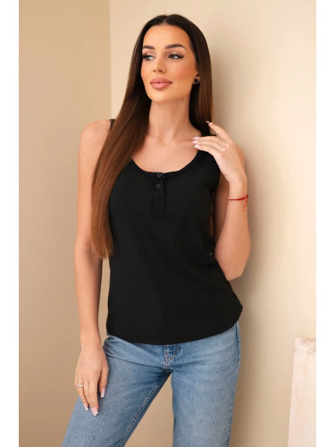 Дамски оребрен потник с копче, черен