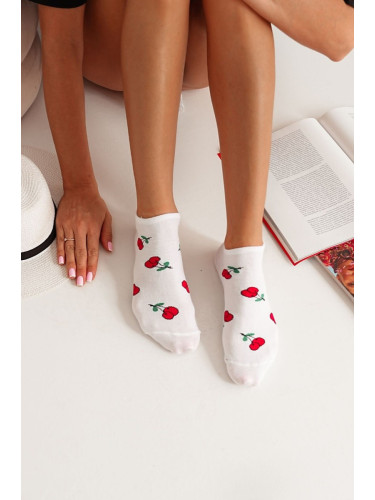 Дамски чорапи до глезена Милена бели с череша