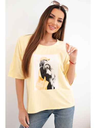 Памучна тениска Kesi с щампа и голям размер