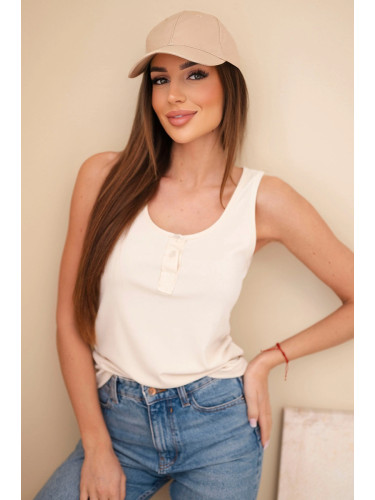 Дамски оребрен топ с копчета, бежов