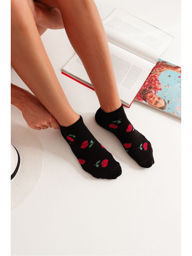 Дамски чорапи до глезена Milena, цвят череша и черно