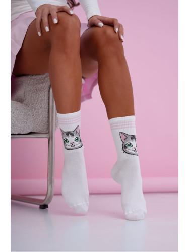 Розови чорапи Милена с котешки мотив